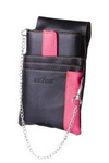 Portfel kelnerski z kaburą i łańcuchem czarny, różowy,  Blue Burry, etui, skóra ekologiczna.