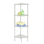 Regał łazienkowy narożny, szklany, chromowany 105 cm.